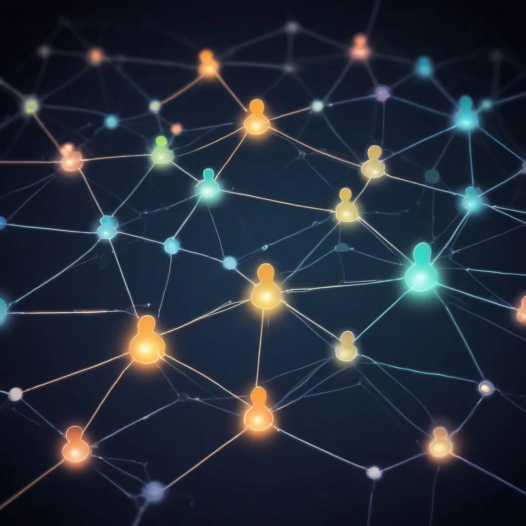 A network of glowing connection points and lines, representing a professional network and interconnected opportunities