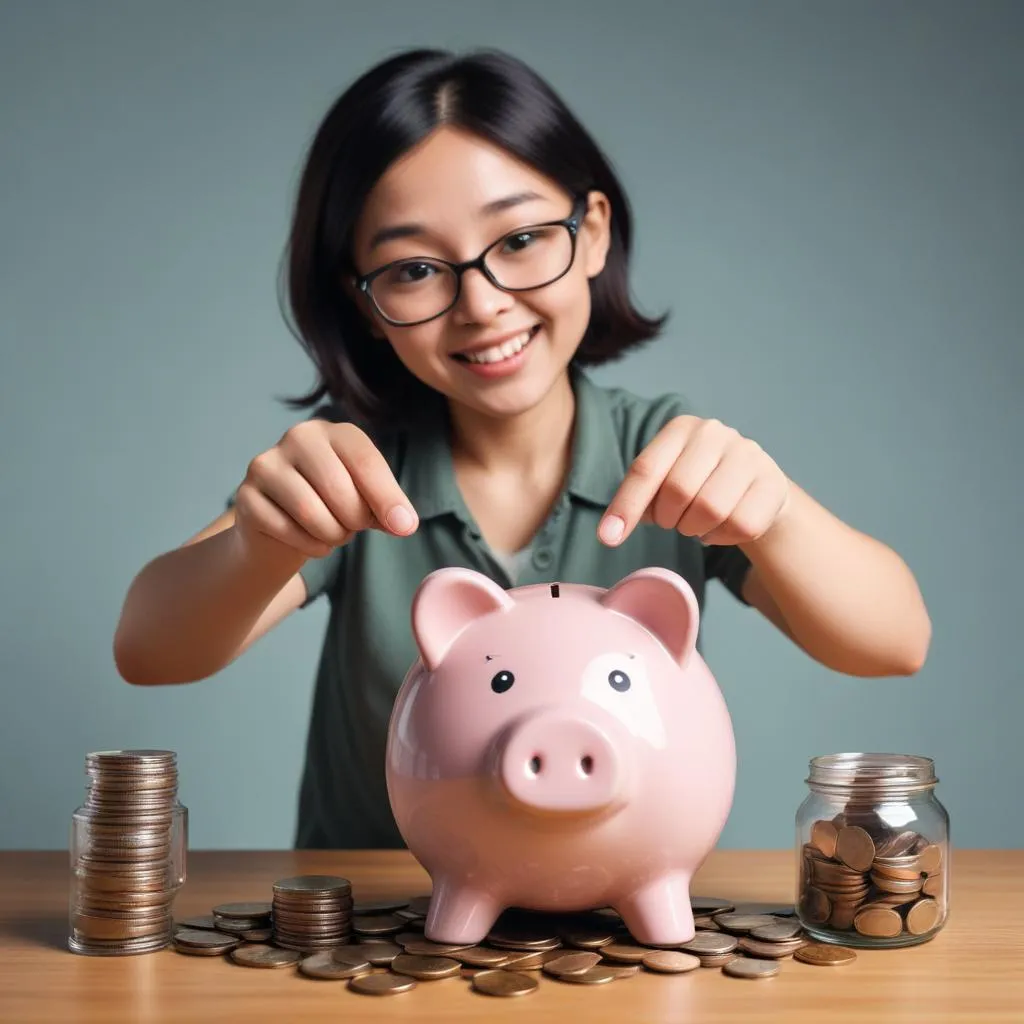 Close-up of a person holding coins and a piggy bank, symbolizing revised saving strategies