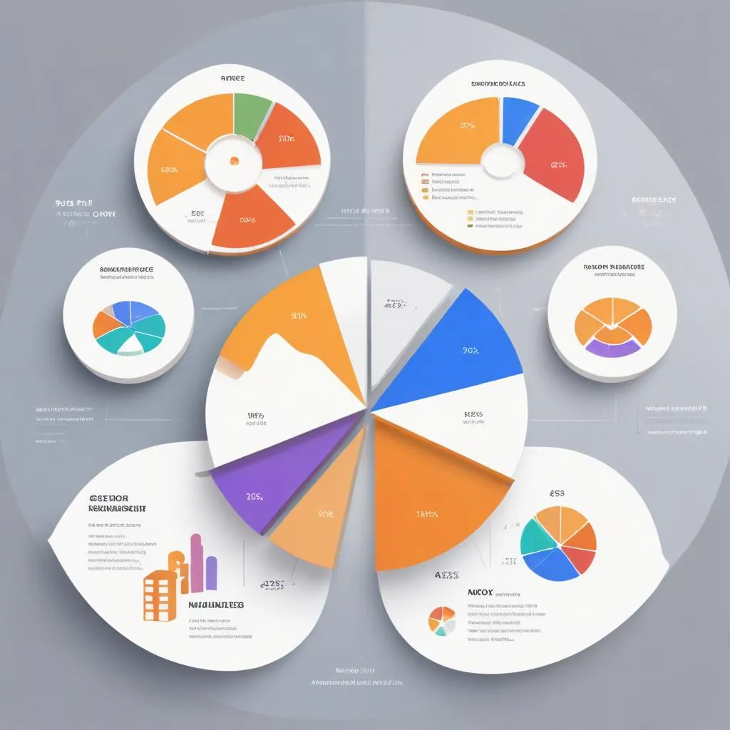 Diverse portfolio visualization showing pie charts, real estate, and digital assets