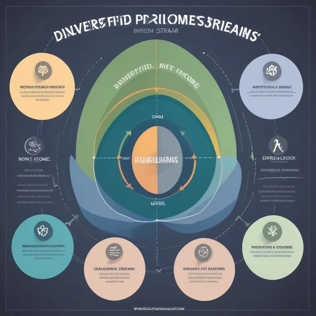 Diversified income streams diagram showing active, passive, and portfolio income