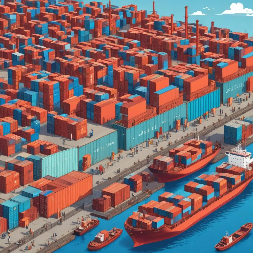 Graph showing rising inflation trends alongside images of shipping containers and factories