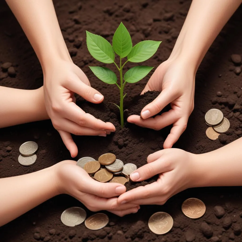 Hands holding a plant growing from coins in soil, symbolizing flexible financial growth