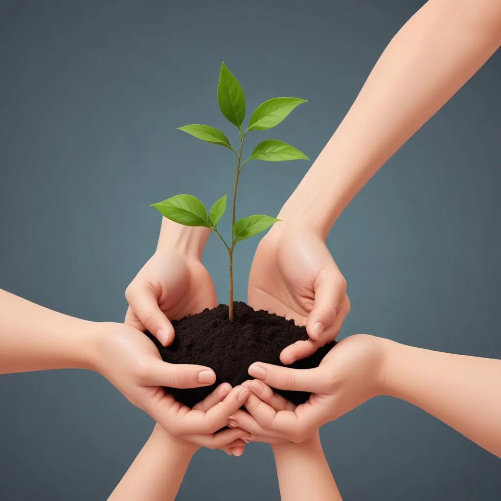 Hands holding a small plant growing from soil, symbolizing long-term growth and investment