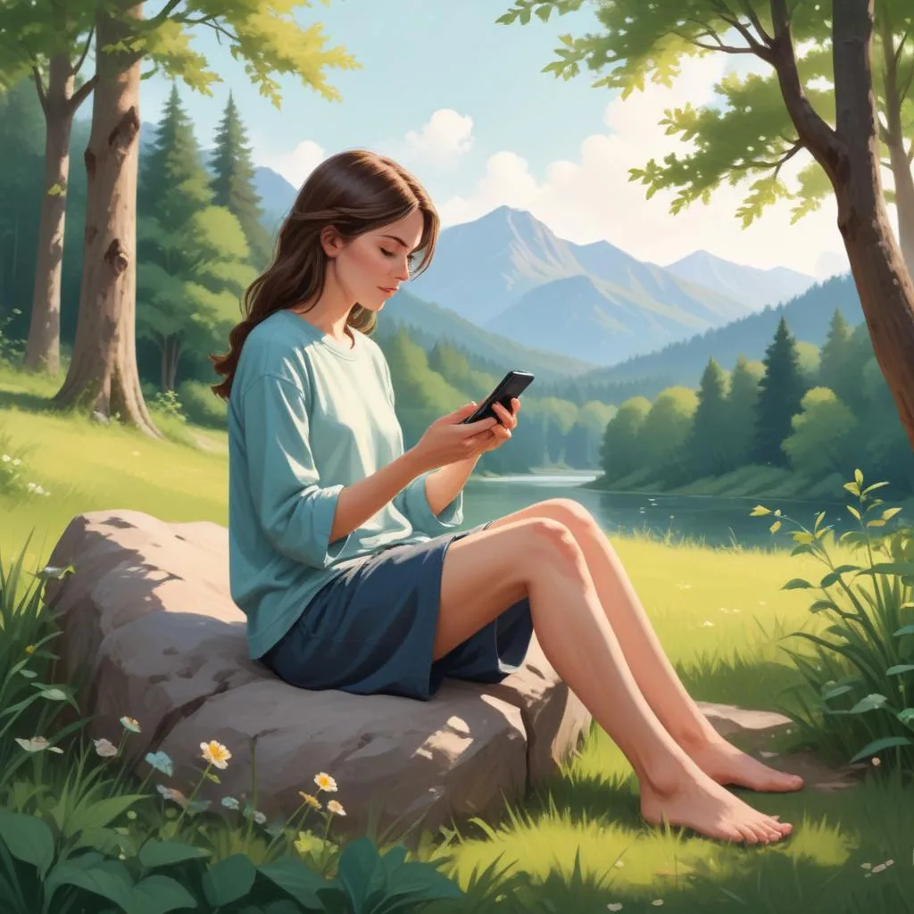 Person at peace, putting phone away while enjoying a calm moment in nature
