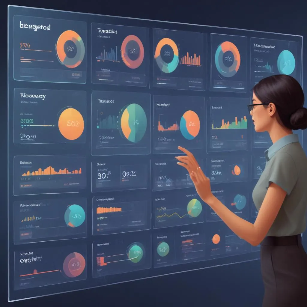 Person interacting with a transparent dashboard showing diverse asset types and financial flows