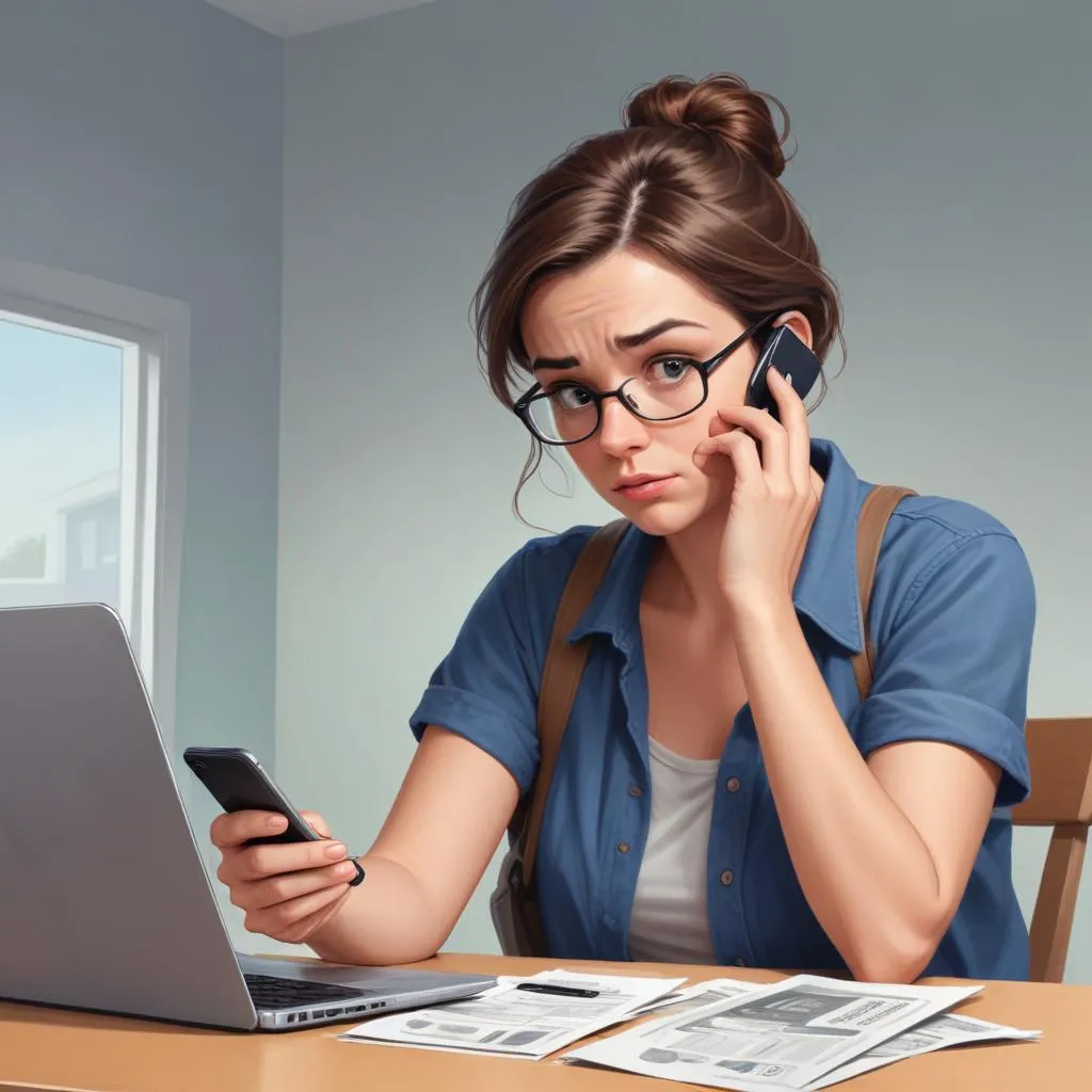 Person looking anxious while checking bank account on phone