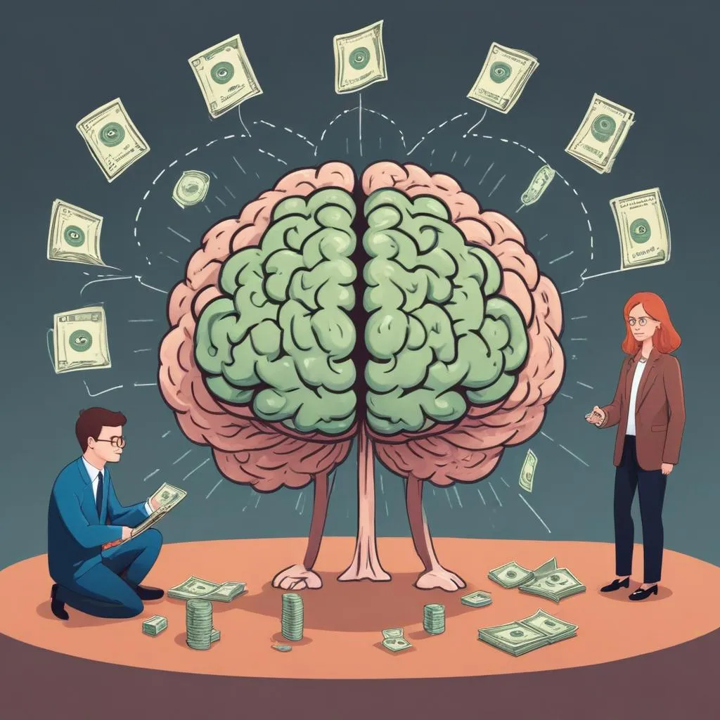 Visual representation of behavioral finance concepts: brain, money, and habits